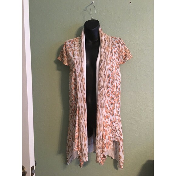 Alberto Makali Asymmetrical Open Animal Print Cardigan Short Sleeve  Size L. - Picture 1 of 6